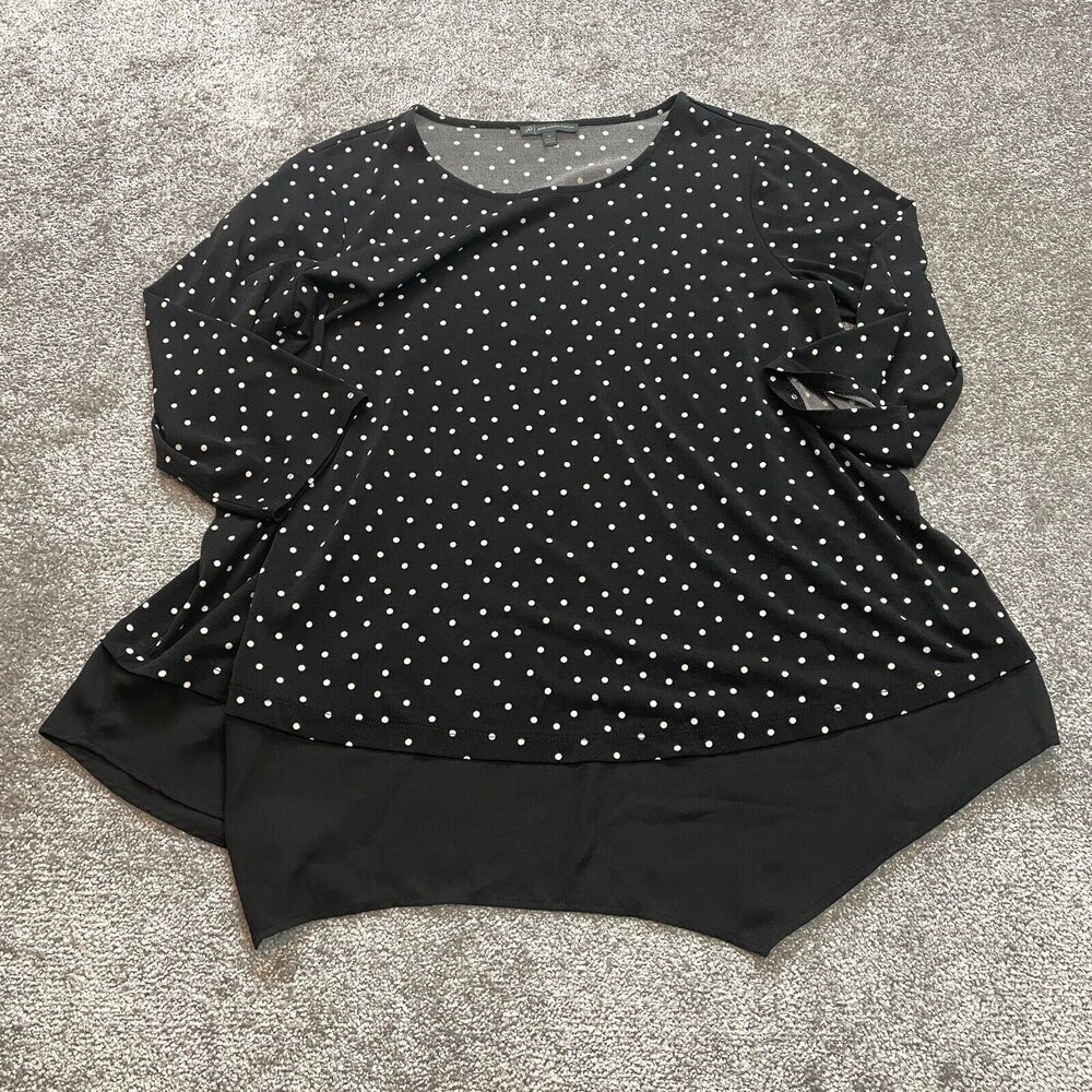 Adrianna Papell Blouse Shirt Womens 1X Plus Black Polka Dot Long Sleeve Ladies